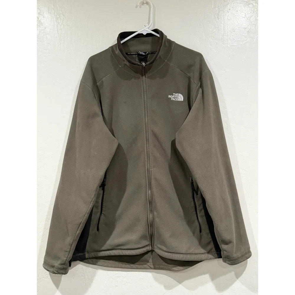 The North Face Mens Full Zip Fleece Jacket Olive Green Black Mock Neck Large
